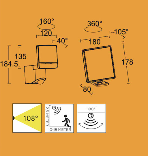 Lutec Sunshine Waterproof Solar LED Floodlight 7W Cold White 5000K with Motion Sensor IP44