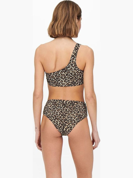 Leo Bikini με έναν Ώμο Animal Print Καφέ