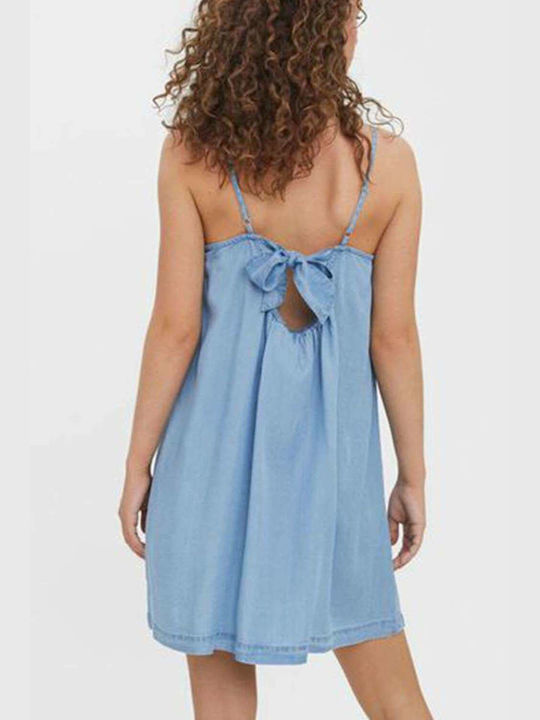 Vero Moda Mini Καλοκαιρινό All Day Φόρεμα Τζίν Γαλάζιο