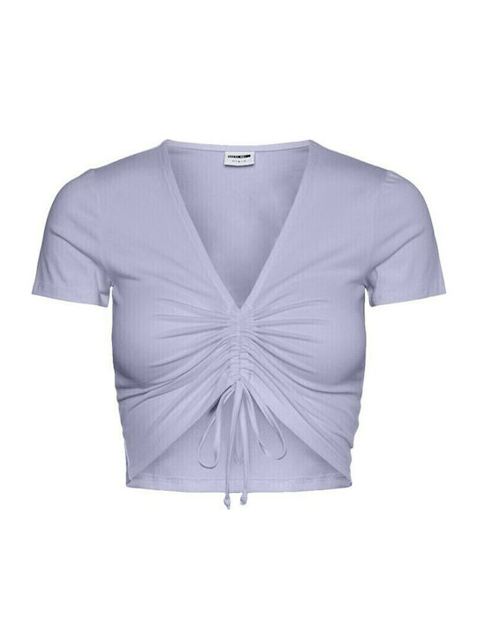 Damen Sommer Crop Top Baumwolle Kurzarm mit V-Ausschnitt Chalk Violet