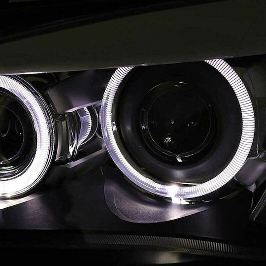 Depo Front Lights Angel Eyes BMW X1 E84 Black H7 with Motor 2009-2012 Set of 2 Pieces