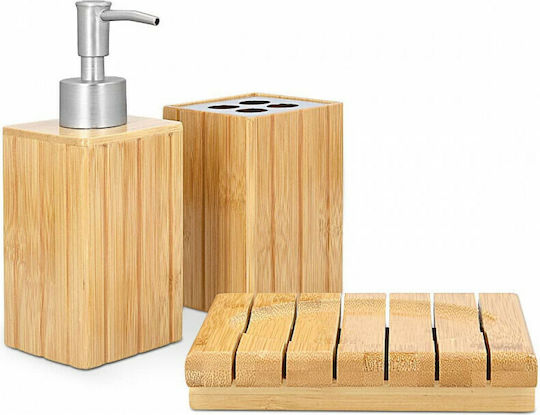 Navaris Bamboo Natural-Inox Bathroom Accessory Set 3 Pieces Navaris Bamboo Natural-Inox Bathroom Accessory Set 3 Pieces