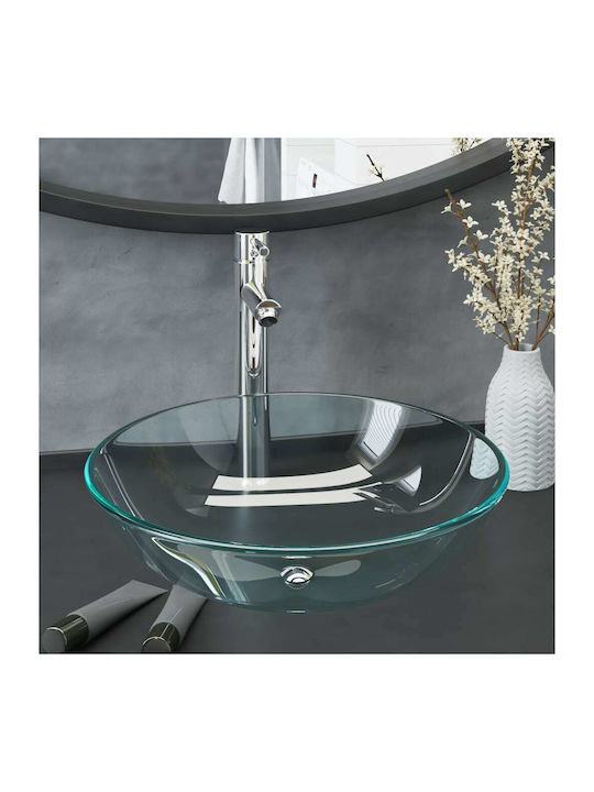 vidaXL Vessel Sink Glass 42x42x14cm Transparent