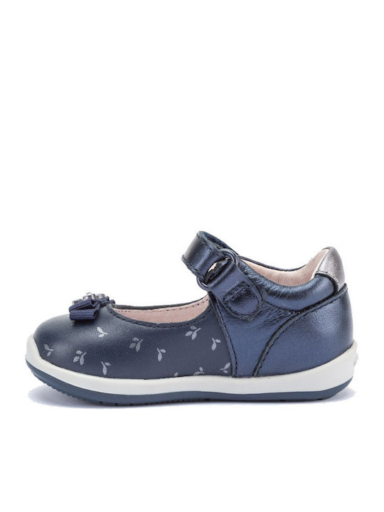 Kids Leather Ballerinas with Hoop & Loop Closure Blue