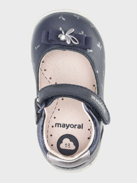 Kids Leather Ballerinas with Hoop & Loop Closure Blue