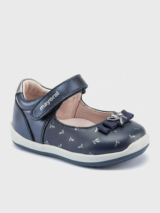 Kids Leather Ballerinas with Hoop & Loop Closure Blue