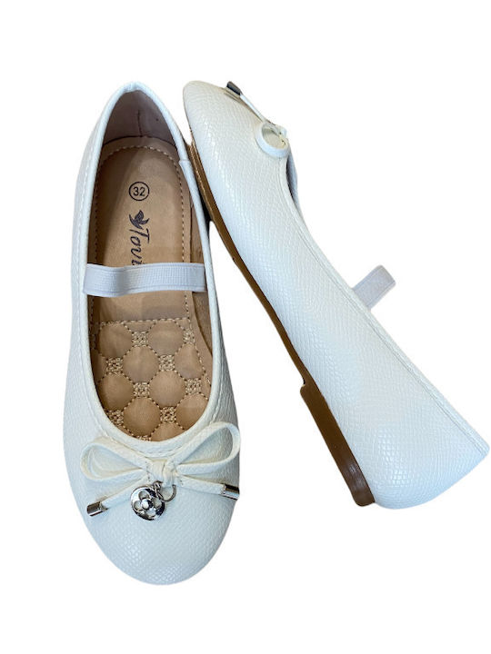 Balerini copii cu elastic de Piele Albe L06569