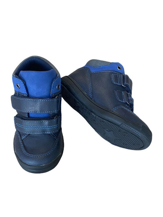 Anatomical Leather Kids Boots with Velcro Blue