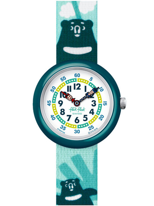FlikFlak Kids Analog Watch Beary Cute with Fabric Strap Green