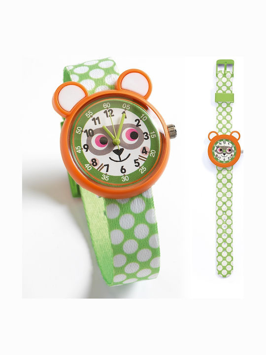 Djeco Kinder-Analoguhr mit Stoffarmband Grün