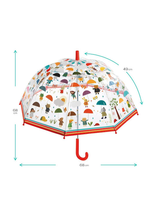 Djeco Kids Curved Handle Umbrella Rainy Day with Diameter 70cm Multicolour