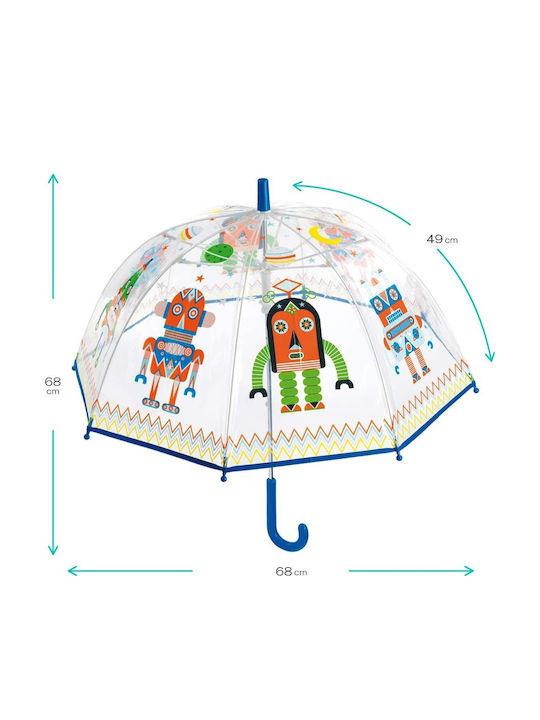 Djeco Kids Curved Handle Umbrella with Robot with Diameter 70cm Transparent