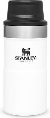 Stanley Classic Trigger Action Travel Mug Стъкло Термос Неръждаема стомана Без BPA Бял 250мл с Мундщук 10-09849-011