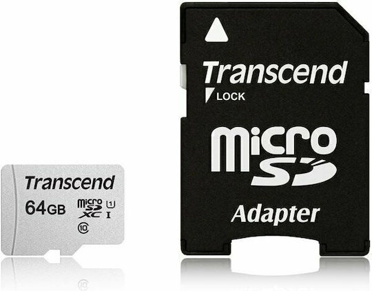Transcend 300s microSDXC 64GB U1 V30 A1 UHS-I 100MB/s Speicherkarten mit Adapter