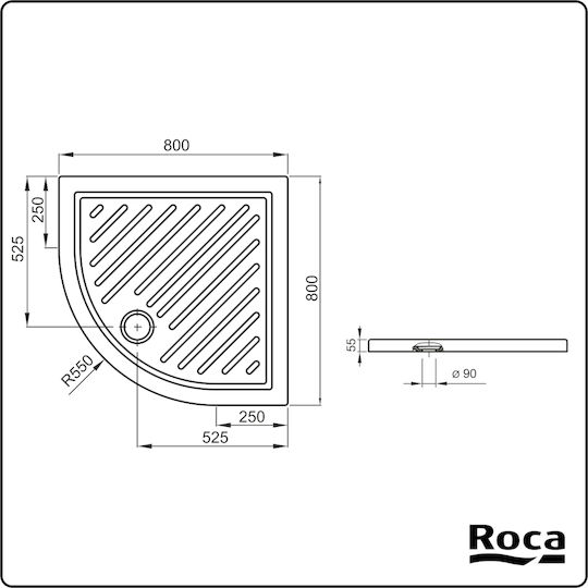Roca Semicircular Porcelain Shower White Roma 80x80x5.5cm