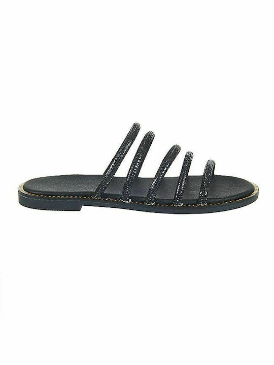 Elenross Leather Women's Flat Sandals in Black Color