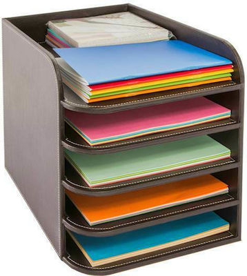 Osco Filing Tray Leather with 5 Shelf Brown