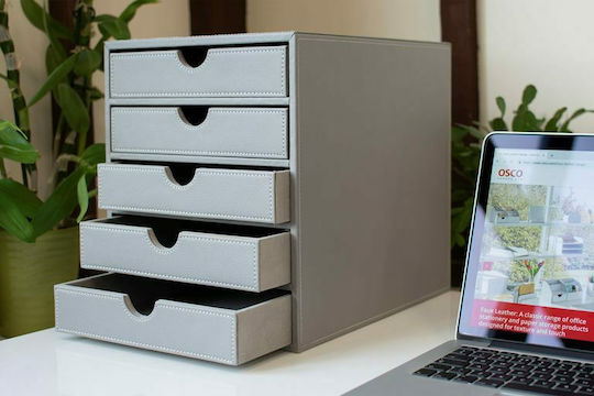 Osco Leather Desktop Drawer 5 Number of Spit 25x33.5x31cm Gray