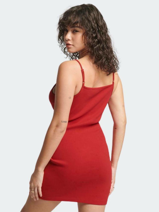 Superdry Essential Mini All Day Φόρεμα με Τιράντα Κόκκινο