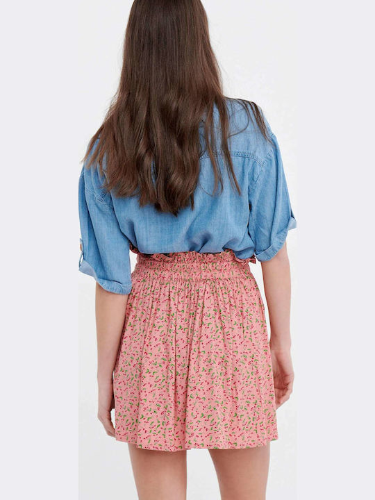 Ψηλόμεση Mini Φούστα Floral Ροζ