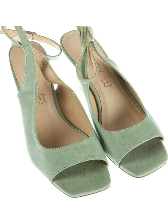 Suede Peep Toe Mint Medium Heels with Strap