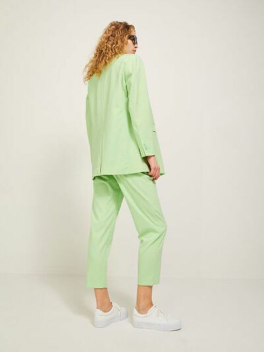 Women's High-waisted Fabric Capri Trousers Regular Fit Pastel Green