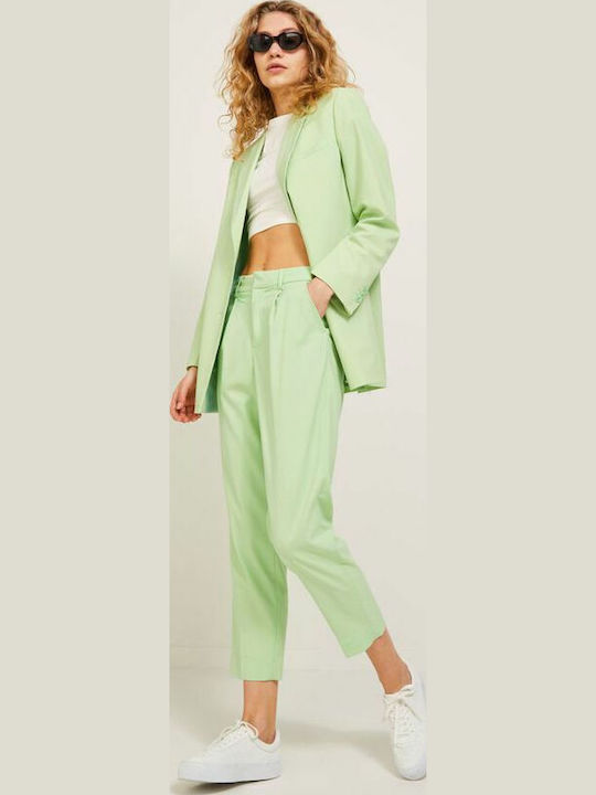 Women's High-waisted Fabric Capri Trousers Regular Fit Pastel Green