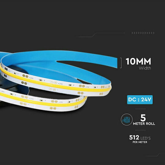 V-TAC LED Strip 24V Warm White Light 5m Type COB