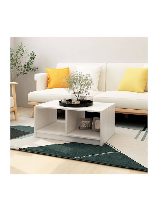 Rectangular Coffee Table from Solid Wood White L75xW50xH33.5cm.