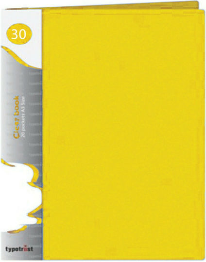 Typotrust Clipboard Flexible with 30 plastic sleeves Slides for Paper A4 Yellow 1pcs