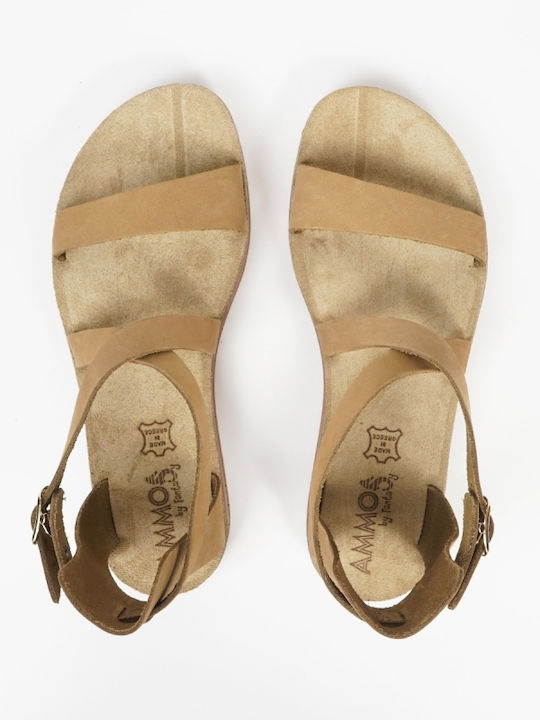 Leather Women's Flat Sandals Anatomic in Beige Color