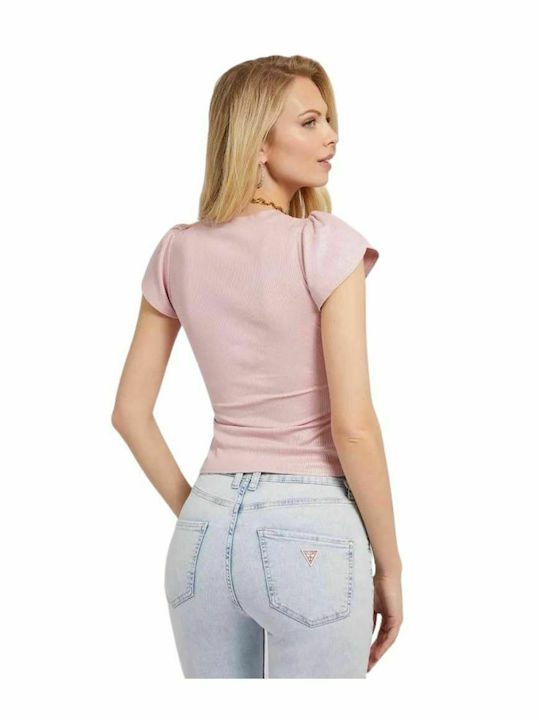 Guess Women's Summer Blouse Short Sleeve Pink