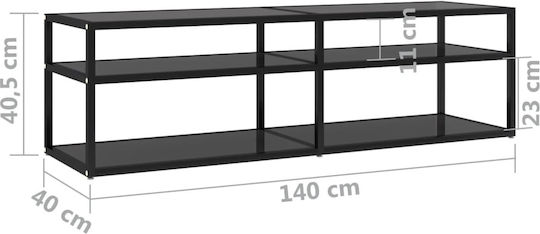Stand TV Din Metal Și Sticlă Negru L140xA40xÎ40,5cm