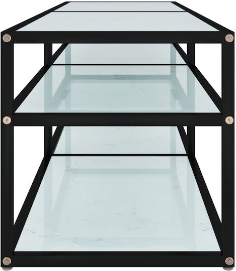 TV Stand with Glass Surface Black Velvet-Black Metal L140xW40xH40.5cm
