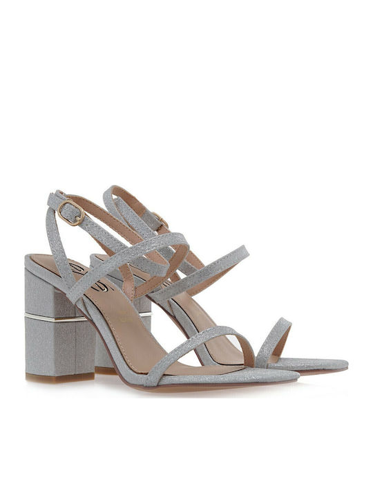 Helen684 Leather Sandals with Strass Silver