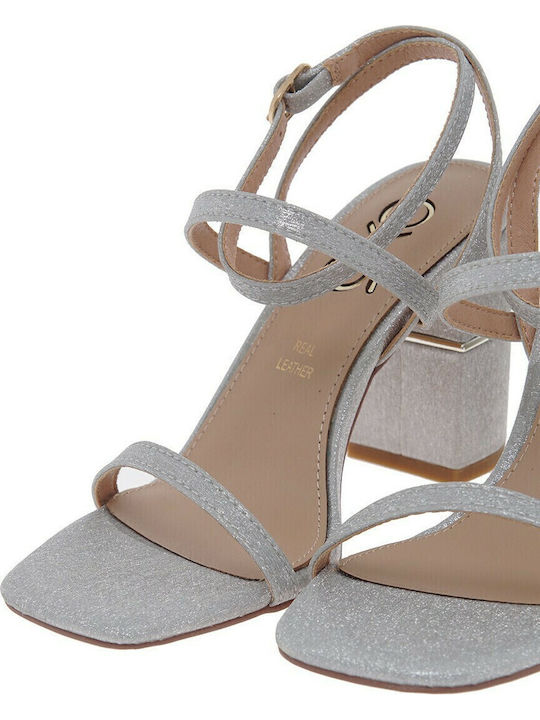 Helen684 Leather Sandals with Strass Silver