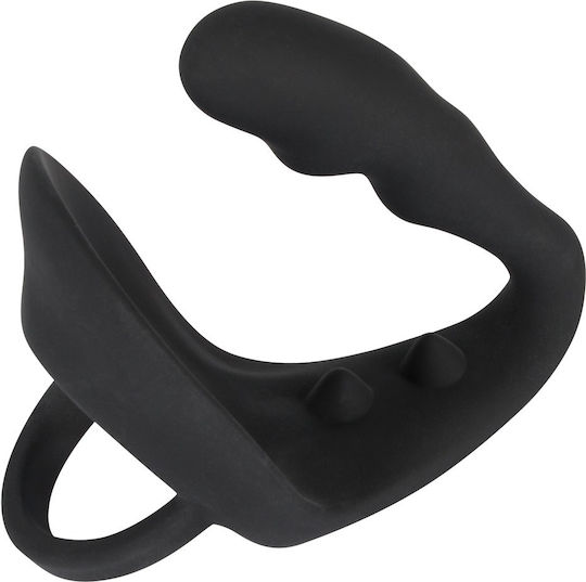 You2Toys Black Velvets Cock & Balls Spliting Ring with Buttplug Black 10.5cm