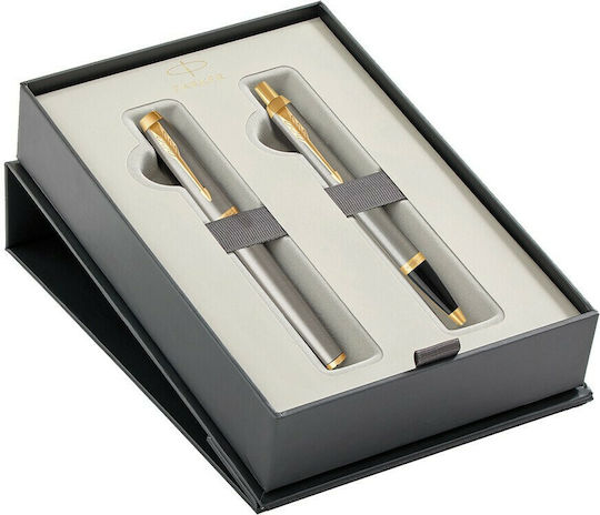 Parker I.M Core Pen Set Ballpoint Medium with Fountain Pen Medium made of Steel Metal GT in a case (Μiscellaneous Designs) (in a paper cassette)