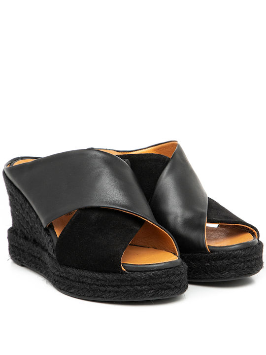 Boxer Anatomic Women's Leather Platform Wedge Sandals Black