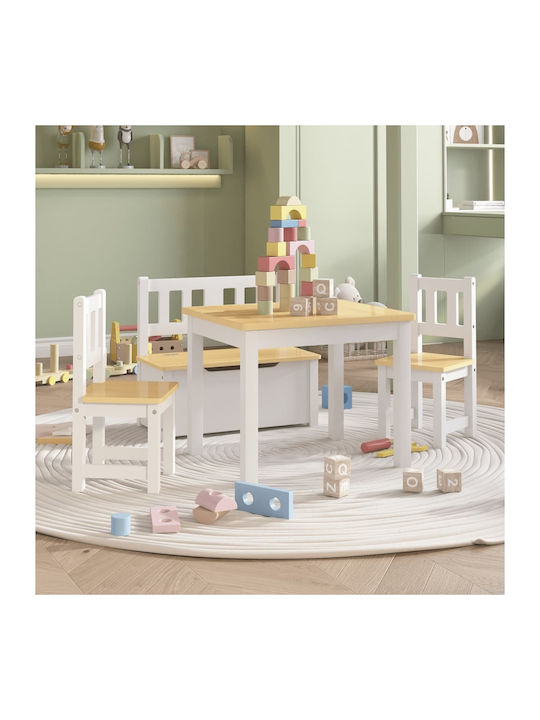 Kids Table Set with Chairs made of Wood White vidaXL