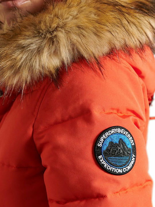 Everest Women's Short Puffer Jacket for Winter with Hood Orange