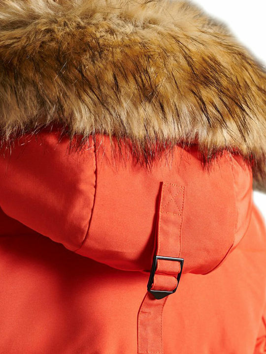 Everest Women's Short Puffer Jacket for Winter with Hood Orange