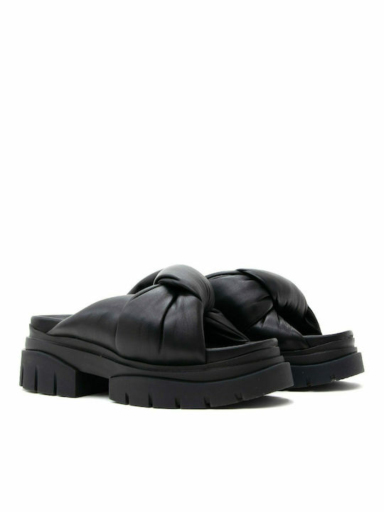 Ash Leder Mules mit Chunky Niedrig Absatz in Schwarz Farbe