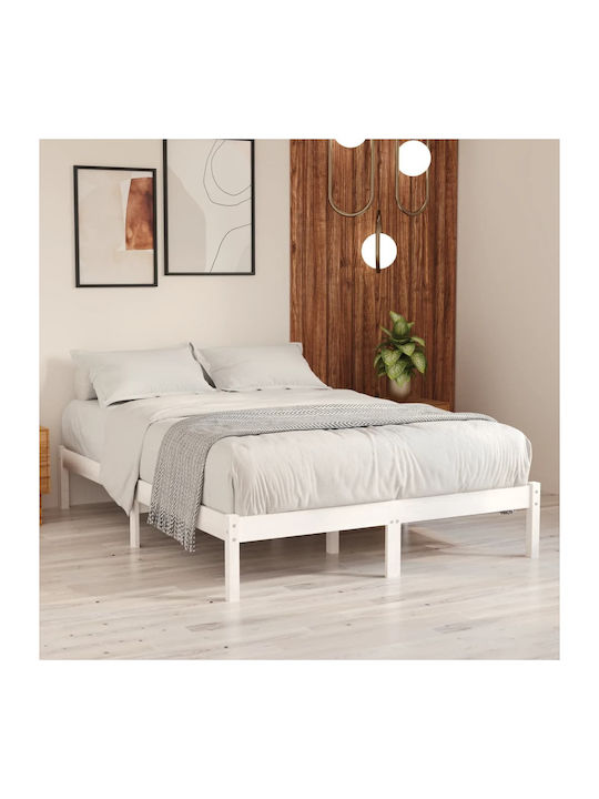 Semi-Double Solid Wood Bed Pine / White with Slats for Mattress 120x200cm