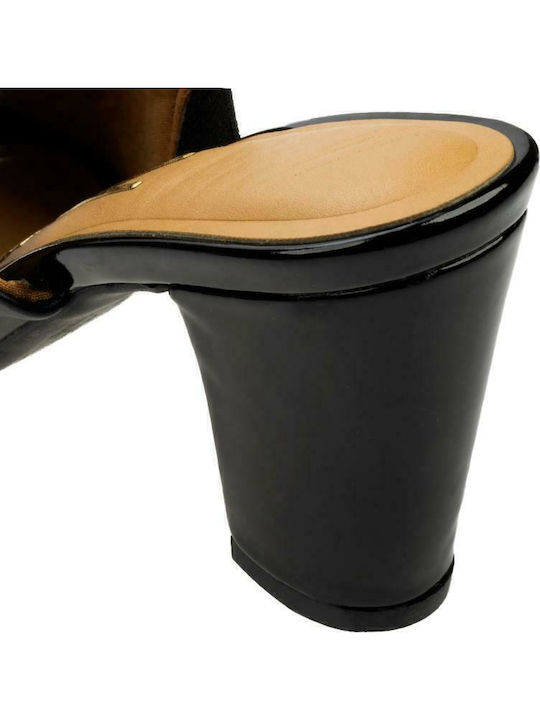 Leather Mules with Chunky High Heel in Black Color