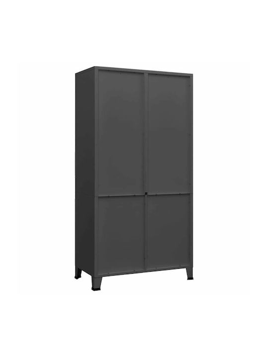 Double Door Wardrobe Metallic with Divider & 2 Shelves Charcoal 90x50x180cm