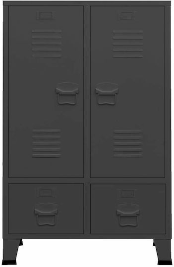 Double Door Wardrobe Metallic with Divider & 2 Shelves Charcoal 67x35x107cm