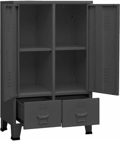 Double Door Wardrobe Metallic with Divider & 2 Shelves Charcoal 67x35x107cm