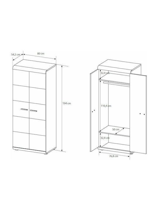 Δίφυλλη Ντουλάπα Ρούχων 80x54x194cm