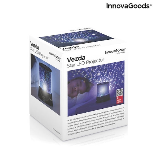 InnovaGoods LED Drehend Kinderprojektorlampe Vezda mit Sternenprojektion Schwarz 10.5x10.5x11.5εκ.